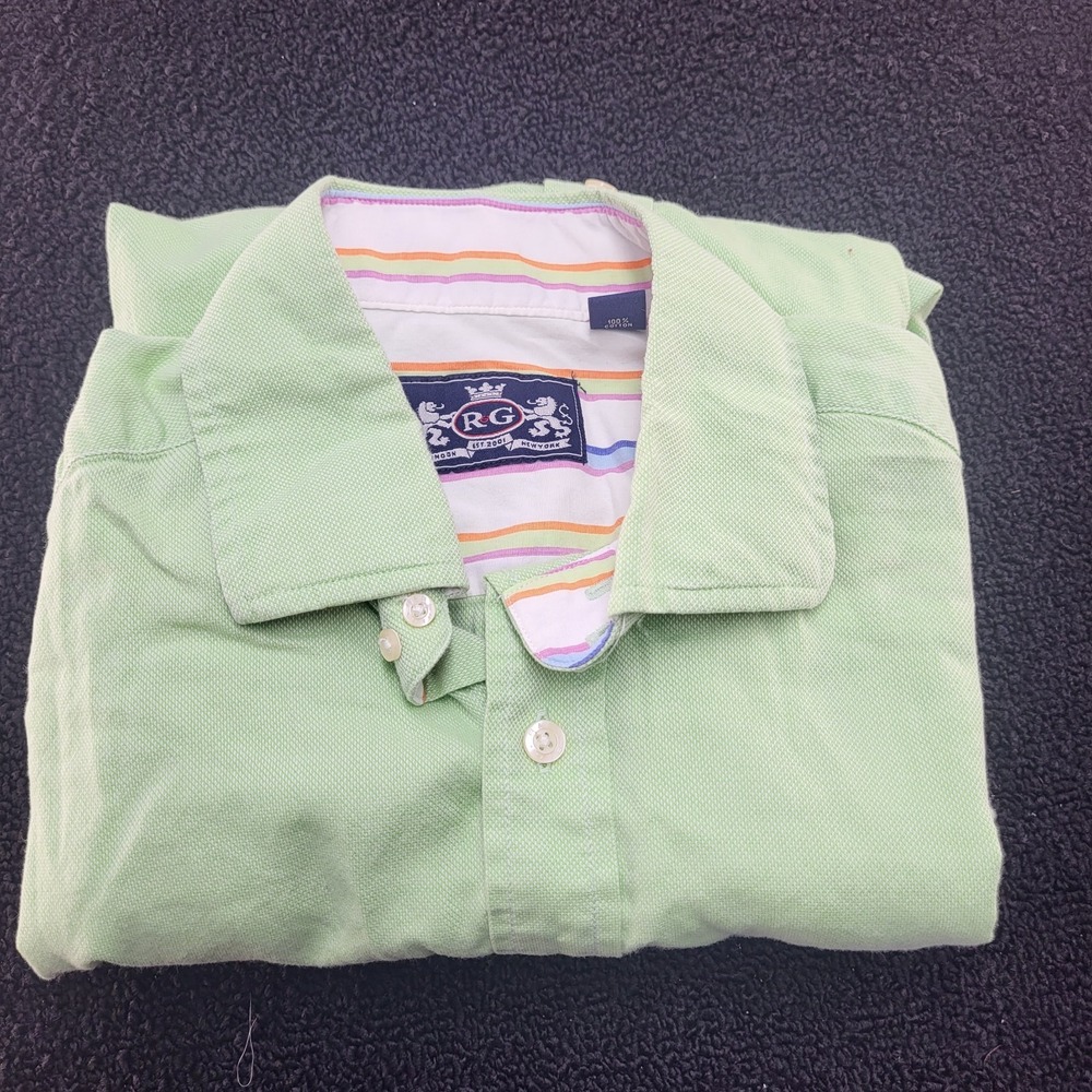 Tommy Hilfiger Shirt Large L Green Long Sleeve Collar Slim Fit Stretch V Neck